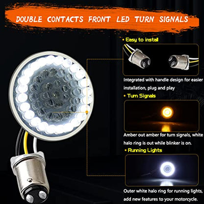 1157 Front LED Turn Signal Lights, 2 Inch Bullet Running Light with Smoked Lens Cover for Harley Sporster 1200, Dyna, Road King, Street Glide, Softail 2020 - color: Amber+White