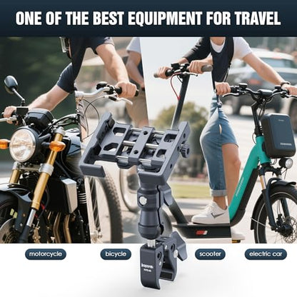 Anti-Shake Motorcycle Phone Holder, Super Clamp Fits 0.5"-2" Diameter Bars, 25mm Ball Head & Double Socket Arm, 360° Rotatable, Universal for iPhone/Samsung/Android Phones Width 2.56"-3.74" (KPS-14) - color: KPS-14