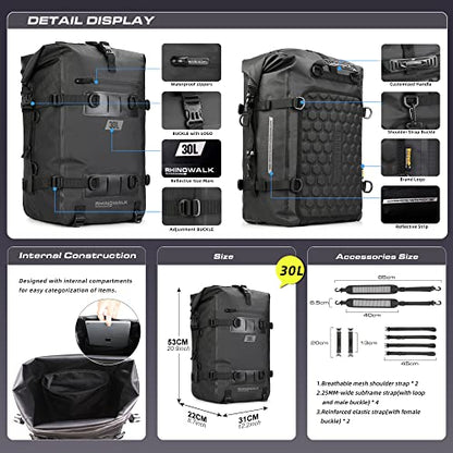 Waterproof Motorcycle Tail Bag 30L Motorbike Rear Rack Storage Bag Saddle Pannier for Touring Adventure Commuting Black - size: 30L