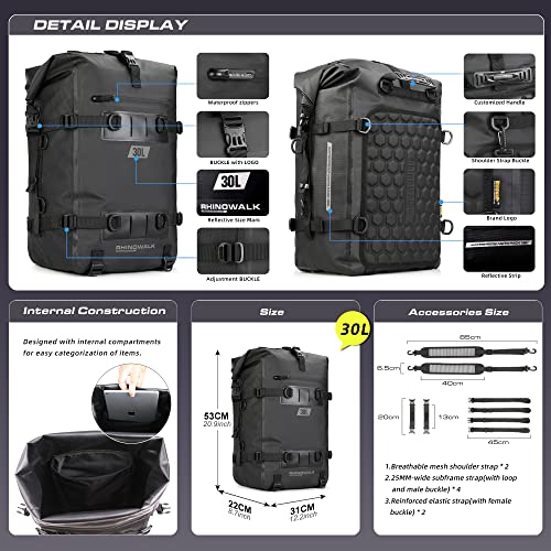 Waterproof Motorcycle Tail Bag 30L Motorbike Rear Rack Storage Bag Saddle Pannier for Touring Adventure Commuting Black - size: 30L