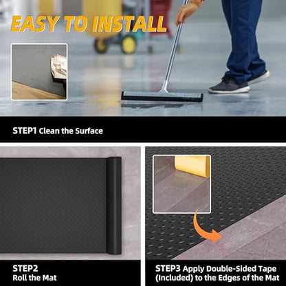 8.2 x 23 FT Garage Floor Mat, 2.8mm Thickened Diamond Plate PVC Garage Flooring Roll for Under Car, Heavy Duty Garage Floor Protector 188.6 SQFT for Garage, Basement, Golf Cart. Black