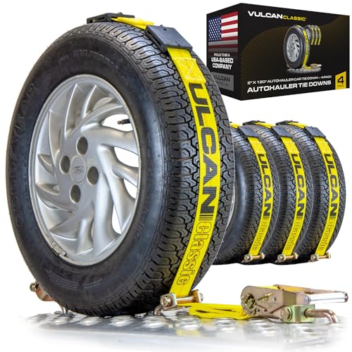 VULCAN Autohauler Car Tie Down - Rolling Idler Three Cleat - 120 Inch - 4 Pack - Classic Yellow - 3,300 Pound Safe Working Load - size: Classic Yellow