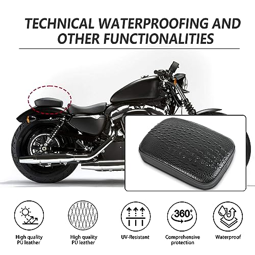 DREAMIZER Motorcycle Leather Pillion Rear Passenger Pad Seat 8 Suction Cup Rectangular Passenger Seat Compatible with Harley Bikes Custom (Black-Crocodile) - color: Black#2-Crocodile