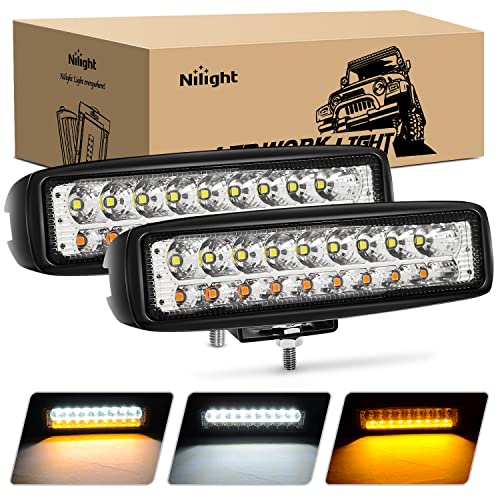 Nilight LED Pods 2Pcs 54W White/Amber 6 Inch Flood Offroad Fog Light Bar Waterproof Lighting for Tractor Boat SUV ATV UTV 4WD Car Truck Motorcycle Dirt Bike Golf Cart 12V 24V - color: 2Pcs White/Amber Lights