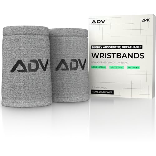 ADV Tennis Wristbands with New Age Polyester Cotton Blend - Ultra Absorbent Wrist Sweatbands - Doublewide & Slim Wrist Bands for Sweat - 4 Pack or 2 Pack - color: 2-Pack Gray, size: Small