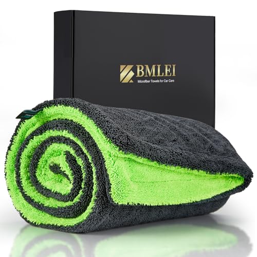 BMLEI 48”x24” Car Drying Towel for Full-Sized SUV, Dual Sided Car Cleaning Cloth with Twisting Yarn Technique, 1300GSM Super Absorbent Scratch-Free, Twisted-Loop Microfiber Towels for Cars, Trucks - color: Green-gray