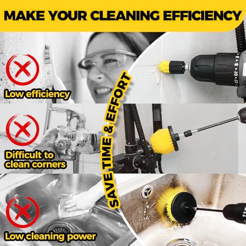 Holikme 6Pack Drill Brush Power Scrubber Cleaning Brush Extended Long Attachment Set All Purpose Drill Scrub Brushes Kit for Grout, Floor, Tub, Shower, Tile, Bathroom，Scrub Brush Green - color: Green