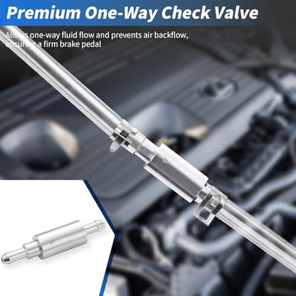 4 Pack Brake Bleeder Hose Kit with One Way Check Valve - Universal Brake Fluid Bleeder Hose, One-Way Valve Prevents Air Backflow for Car Motorcycle Hydraulic Brake Bleeding Tool
