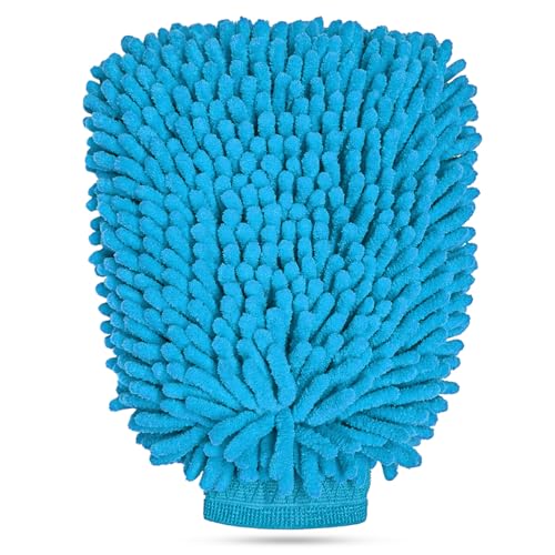 Car Wash Mitt, Scratch-Free & Lint-Free Chenille Microfiber Wash Mitts, Highly Absorbent Double-Sided Glove for Auto Washing and Detailing, Universal Car Accessories (Light Blue) - color: Light Blue, size: 1 PCS