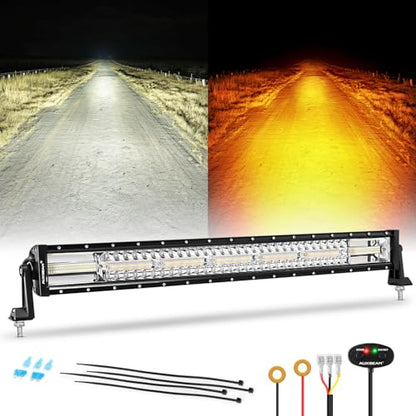 Auxbeam 6 Modes Amber White Series, 30 Inch 180W LED Light Bar Dual Color Flash Strobe Light, Spot Flood Combo Emergency Off-Road Lighting, for Trucks, Jeeps, ATV, UTV, SUV, Cars, Boats - color: 30"