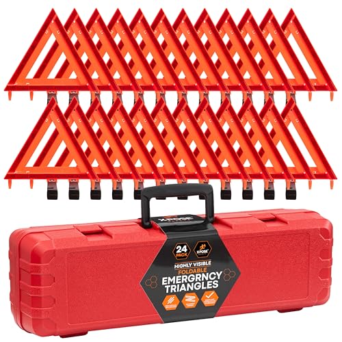 Xpose Safety Reflective Emergency Triangles – 24 Kits (72 Triangles) – DOT Approved Roadside Car Safety Warning Reflectors – Red & Orange Automotive Vehicle Hazard Visibility Markers - size: 24 Packs