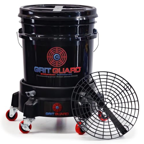 Grit Guard 5 Gallon Washing System | Includes 5 Gallon Bucket, Grit Guard, Bucket Dolly, and Gamma Seal Lid | for Car Wash and Detailing |All Black - Made in the USA - color: Black/Black