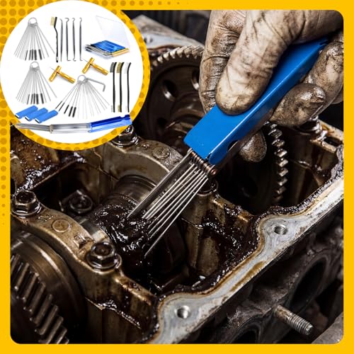 Carburetor Cleaner Kit, Torch Tip Cleaner Set with Brush Needles Nylon Brushes Hexagonal Wrench Scraper and Cleaning Hooks Aluminum Case for Motorcycle ATV(17,Storage Box) - style: Storage Box