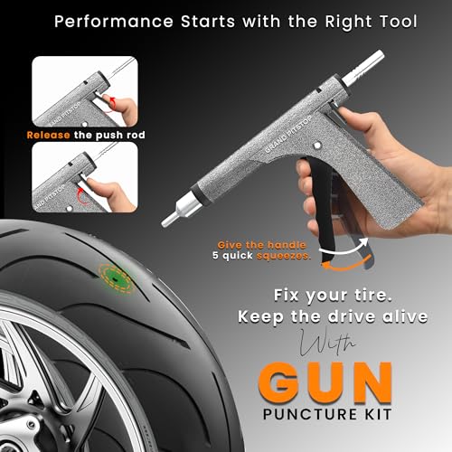 GRAND PITSTOP Tubeless Tire Gun Puncture Repair Kit with Mushroom Plug for Tyre Punctures and Flats on Cars, Motorcycles, ATV, Trucks & Tractors (Gun Kit Antic Silver)