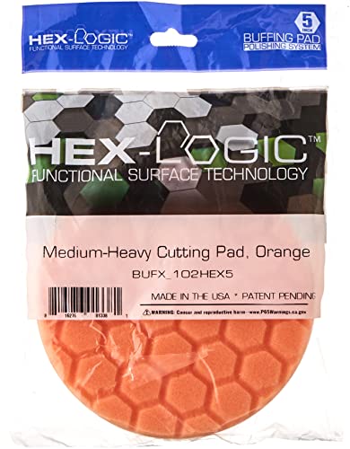 Chemical Guys BUFX_102_HEX5 Hex-Logic Medium-Heavy Cutting Pad, Orange, 5.5" Pad Made for 5" Backing Plates, 1 Pad Included - size: 5.5 Inch Pad (1 Pack), style: Medium Cutting