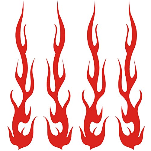 Red Hot Rod Flame Fire Tribal Retro Reflective Decals Sticker for Helmet Cane Bicycle 1"x5", 4 Pack