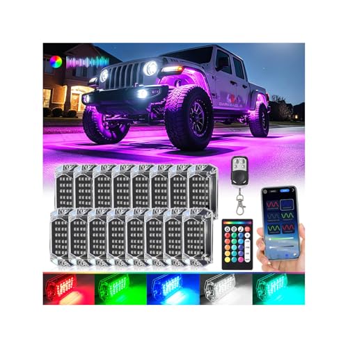 16Pods Full Angle RGB LED Rock Lights Kit for Trucks Pickup Jeep Gladiator Off-Road, 480Chip Waterproof Multicolor Underglow Light with APP/RF Remote, Pre Wired 12V Underbody Accent Light Dual Zone - color: RGB 30LEDs, size: 16Pods