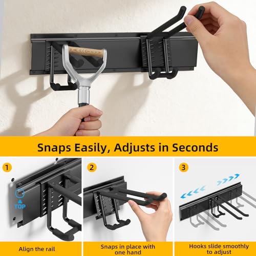 GRENPRO Garage Tool Organizer Wall Mount with 49.5 inches Rails and 6 Double-layer Hooks, Heavy Duty Tool Rack, Garage Storage Rack For Yard Tools - size: 49.5 inch