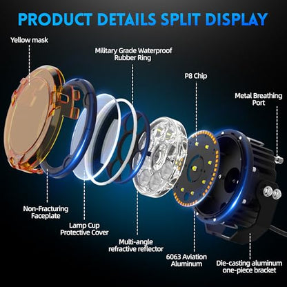 4.5 Inch Motorcycle Lights LED Pod Light White/Amber Fog Lights with Mount Brackets Wire Harness Waterproof 60W Offroad Work Lights for Motorcycle GS Pan America Adventure - size: Pair 4.5 inch