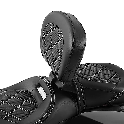 TCT-MOTORPARTS Driver Rider Backrest Pad Fits for Harley Touring 2009-2023 Road King Street Road Electra Glide Ultra White Stitching - color: Driver Backrest White