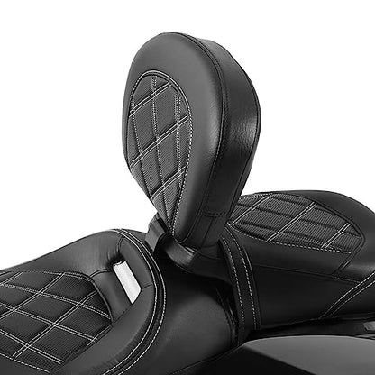 TCT-MOTORPARTS Driver Rider Backrest Pad Fits for Harley Touring 2009-2023 Road King Street Road Electra Glide Ultra White Stitching - color: Driver Backrest White