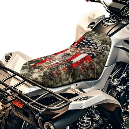 SEANATIVE Deer Camo American Flag Motorcycle Seat Cover ATV Padded Seat Protector Motorcycle Passenger Seat Cushion Breathable Padded Protector Water-Resistant 4 Wheeler Accessories - color: Deer Camo American Flag