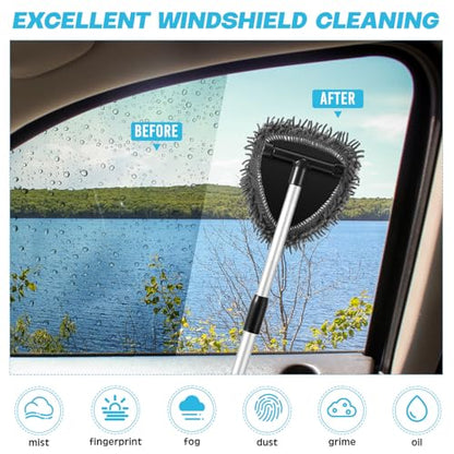Baderke 9 Pcs Car Windshield Cleaner Tool Kit with with Extendable Handle, Microfiber Towel Pads, Sponge, Ventilation Brush, Empty Spray Bottle for Auto Glass Wiper Suvs Rvs & Home Windows(Grey) - color: Grey