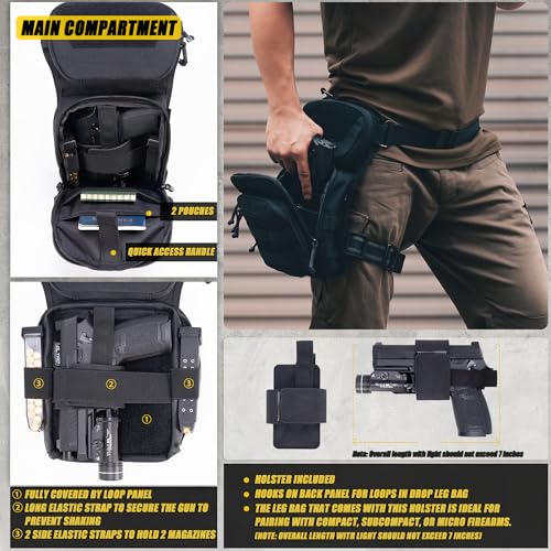 Tactical Drop Leg Bag Utility Pouch Molle Pack for Outdoor Motorcycle Cycling Hunting Hiking with CCW Gun Holster - color: Black