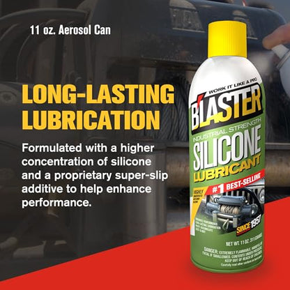 B’Laster Silicone Lubricant Spray, 11 oz Aerosol Cans (12-Pack) – Silicone Spray Lubricant for Rubber & Plastic, Garage Door & Window Track Lubricant, Clean Non-Greasy Finish - size: 12 Pack
