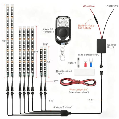 Nilight 8PCS Motorcycle RGB Led Light Kit Waterproof Multi-Color Atmosphere Lights Lamp with 4Key RF Wireless Remote for Harley Davidson Honda Kawasaki Suzuki, 2 Years Warranty (TL-42) - color: 8Pcs RGB LED Strip Lights