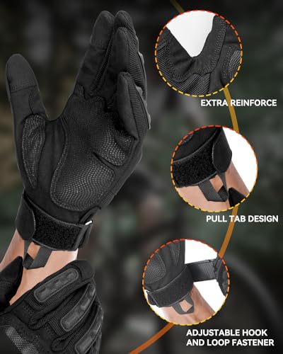 KUMGIM Motorcycle Gloves for Men and Women, Tactical Gloves Black Touchscreen with Hard Shell for Airsoft, Paintball, Motocross, Hunting, Shooting, Camping, ATV Riding, Outdoor Sports, Work - size: Small