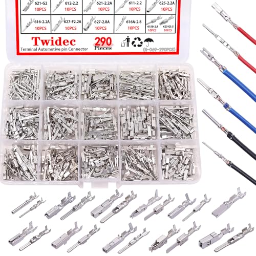 Twidec/290PCS Car Electrical Wire Terminal Pins Connector 1/1.5/1.8/2.2/2.8/3.5mm 21Type Connector Pins Terminal Auto Electric Connectors Non-Insulated Plug Removal Male Female Crimp Pins - size: 290PCS + No Tool