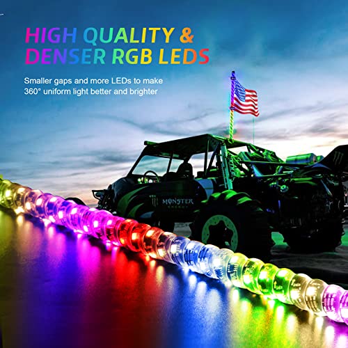 Ehaho 2 Pack 2FT Whip Lights with Spring Base,LED Whip Light with App & Remote Control, Spiral RGB Chasing Lighted Whips with Rocker Switch, Music Whip Light for UTV ATV Polaris RZR Can-Am SXS Truck - size: 2FT / (Pack of 2)