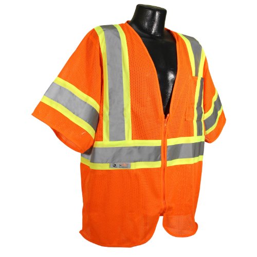 Radians SV22-3ZOM-XL Polyester Mesh Economy Class-3 Safety Vests with Two Tone Trim, X-Large, Orange - color: Orange, size: X-Large