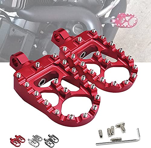 StarknightMT CNC Wide Fat Footpegs 360° Roating MX Foot Pegs Chopper Bobber Style Compatible with Dyna Fatboy Sportster Iron 883 (Red) - color: Red