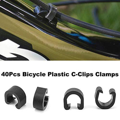 40pcs Plastic Bicycle C-Clips Clamps Housing Hose Guide Clamps Bicycles Brake Cable Derailleur Shifter Cable Fixed Clips Frame Buckle