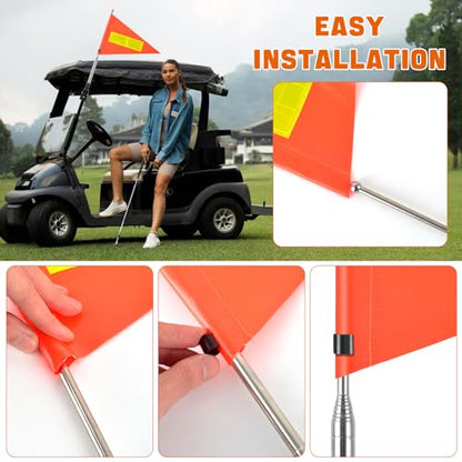 2 Pack Reflective Safety Flag - 8.6 x 11.8 Inches Orange, Telescopic Pole, Mount for Golf Carts & Wheelchairs - color: Orange 2 Pack