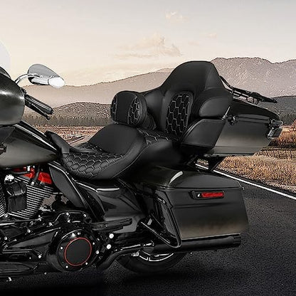 CC RIDER Gel Seat Driver Passenger Seat and Driver+ Tour Trunk Backrests Fit For Harley Touring 2014-2023 Street Glide Road Glide Road King Electra Glide,Black Hexagon - color: 23# Gel Black+ 2 Backrests