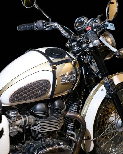 Trip Machine Company Genuine Leather Motorcycle Fuel Tank Strap – Heavy Duty Adjustable Horizontal Tank Mount Cover for Right Side Fuel Inlet Bikes (Only Tank Strap, Black) - color: Black, style: Only Tank STrap