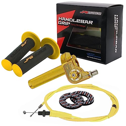 JFG RACING Motorcycle Throttle Assembly,7/8" 22mm Twist Throttle Grips With Rotating Shaft Throttle Cable CNC Universal For CRF50 KLX SSR TTR 110 125 150 200 250cc Dirt Pit Bike ATV Mini Bike Gold - color: Gold, size: Gear Style