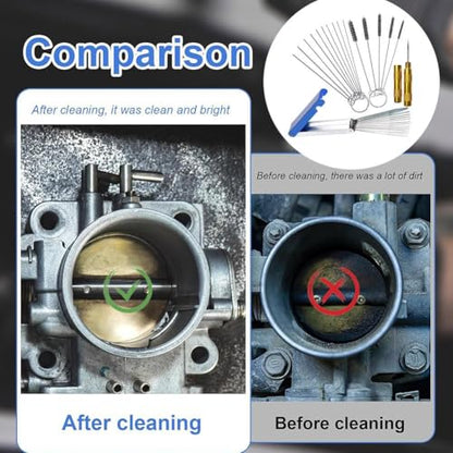 Carburetor Cleaning Kit,Stainless Steel Torch Tip Cleaner Set,Includes 1 Single Head Brush 10 Needles 5 Brushes 1 Case,for Motorcycle ATV Chainsaw & Welder Professional