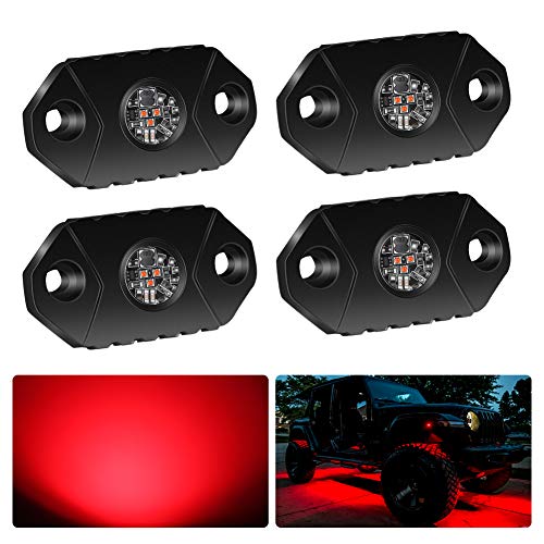 4WDKING Red LED Rock Lights, 4 Pods IP68 Waterproof Underbody Glow Trail Rig Lamp LED Neon Lights for Truck Off Road Truck Car Boat ATV SUV Motorcycle - color: Red, size: 4 Pods