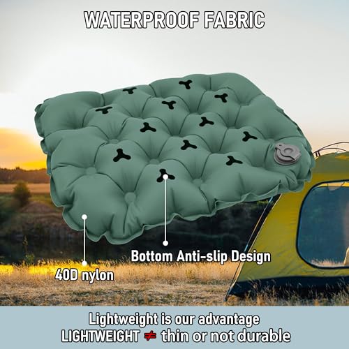 Inflatable Seat Cushion, Lightweight Stadium Seat Pad, Travel Air seat Cushion Anti-Slip for Airplane, Long Flights, Hiking, Climbing, Home and Camping, Compact Air Cushion - color: Olive Green