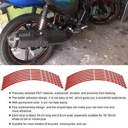 aqxreight Reflective Wheel Rim Stripe Decal, 16pcs Bike Motorcycle 16 18inch Reflective Wheel Strip Stickers Decoration Accessory(Red)