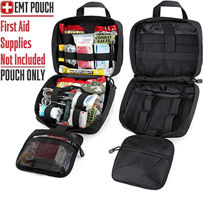 LIVANS Tactical Molle Medical Pouch - Upgraded Size, Large Capacity IFAK Pouch with Detachable Quick Release and Headrest Mount, Includes Flag and Cross Patch - color: Black