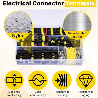 352 PCS Waterproof Car Electrical Connector Terminals, Automotive Connector Kit, Wire Connector Plug Kit, 1/2/3/4 Pin Connectors Male and Female for Car Truck Motorcycle Boat Marine