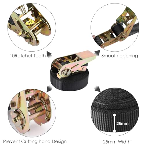 TLGREEN 10 Pcs 1" x 20' Ratchet Staps, Luggage Tie Down Straps, No Hook, Ratchet Strap Heavy Duty,1760 Break Strength Endless Ratchet Straps, Tie-Down Straps for Motorcycles, Trailer, Kayak, Black - color: Black