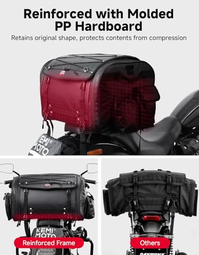 KEMIMOTO Motorcycle Travel Luggage Bags, Expandable Large Capacity Motorcycle Tail Bag, Waterproof Rear Rack Trunk, Motor Pannier Bag with Rain Cover and Straps 60L-80L - size: 60-80L
