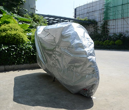 Motorcycle Cover with Lock Hole FLR Medium L XL XXL XXXL Silver UV Proof Waterproof Scooter Covers 150CC 250CC 400CC 1000CC(XL Silver)