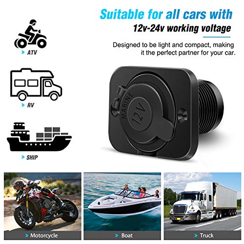 Nilight 2 Pack Car Cigarette Lighter Socket DC 12V Waterproof Power Outlet Adapter Replacement with Terminals Wires and Screws for Marine Boat Motorcycle, Boat, Car,Truck, RV, ATV - color: 2Pcs Cigarette Lighter Socket